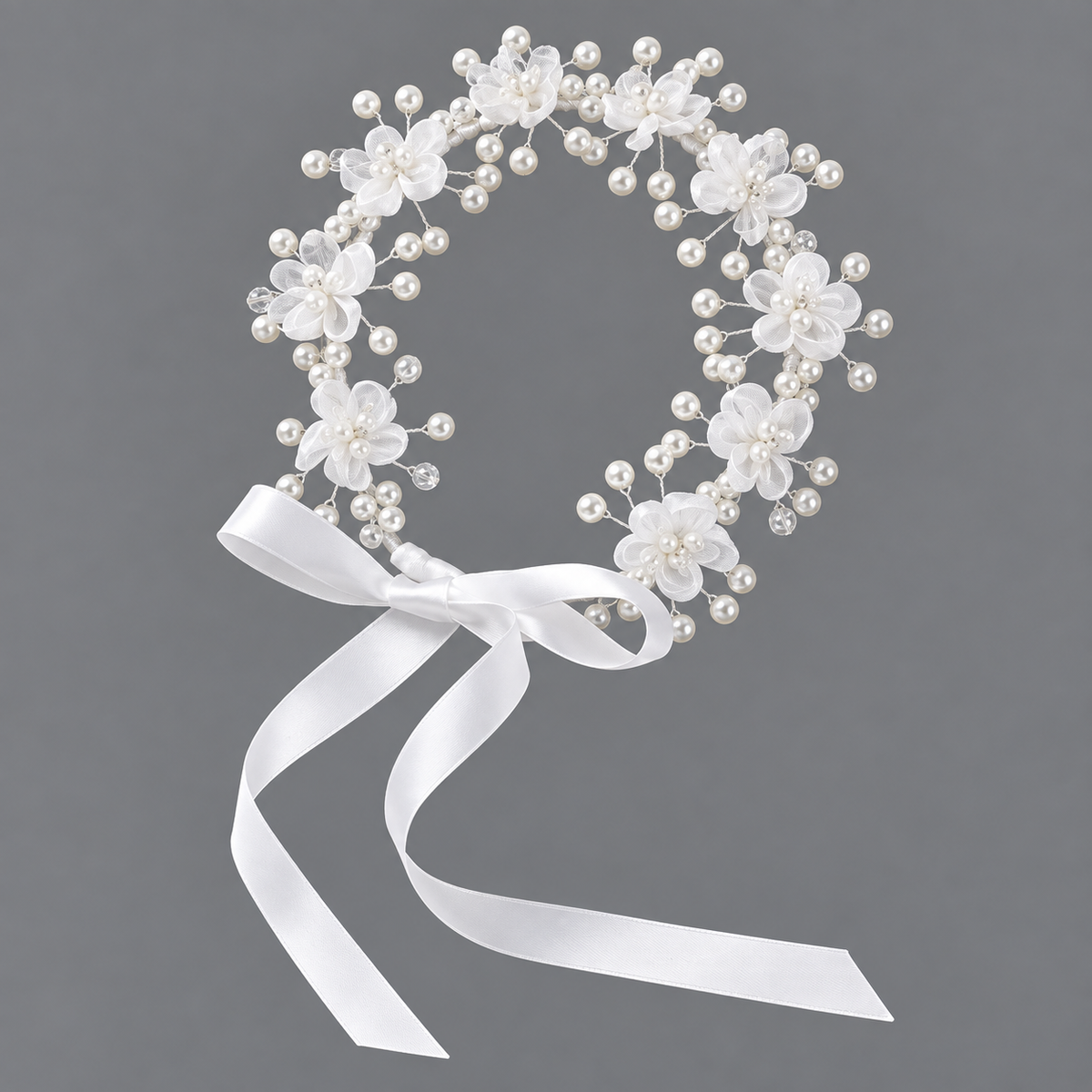 Girls White Sunday Pearl & Floral Headpieces