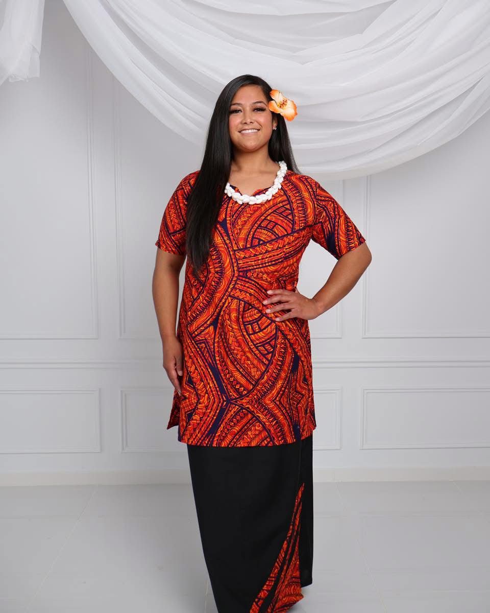Orange/Black Ladies Puletasi image 1