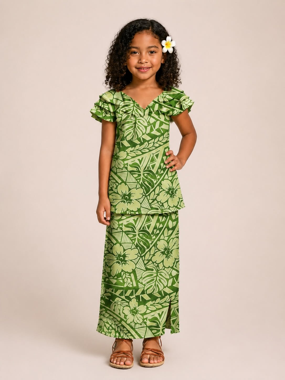 Girls Green 2-piece Puletasi image 1