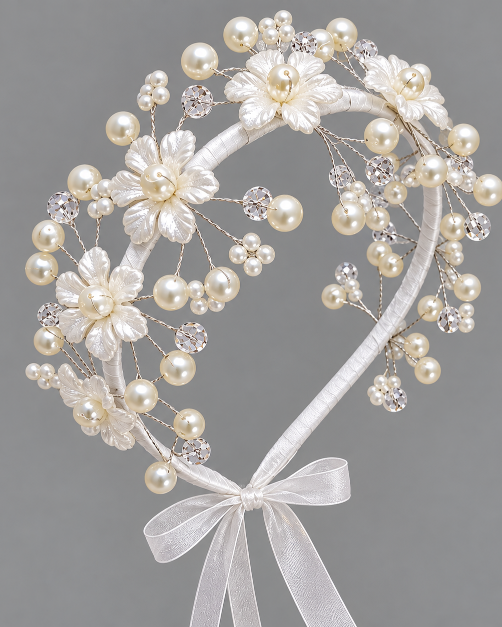 Girls White Sunday Pearl & Floral Headpieces