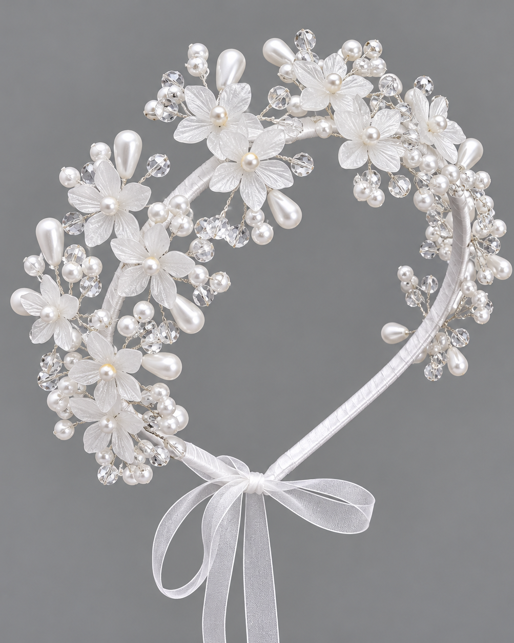 Girls White Sunday Pearl & Floral Headpieces