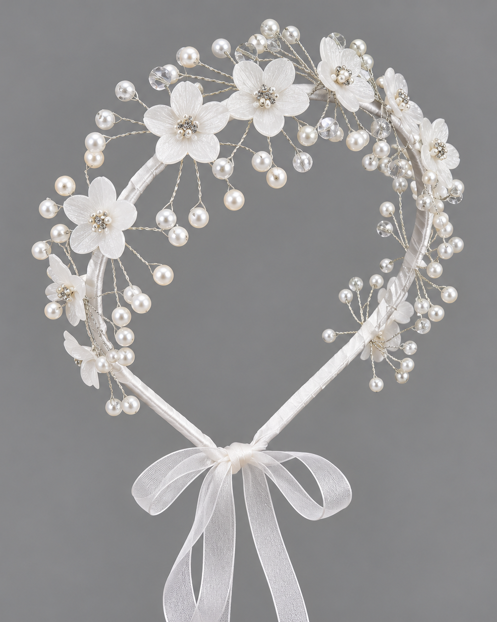 Girls White Sunday Pearl & Floral Headpieces