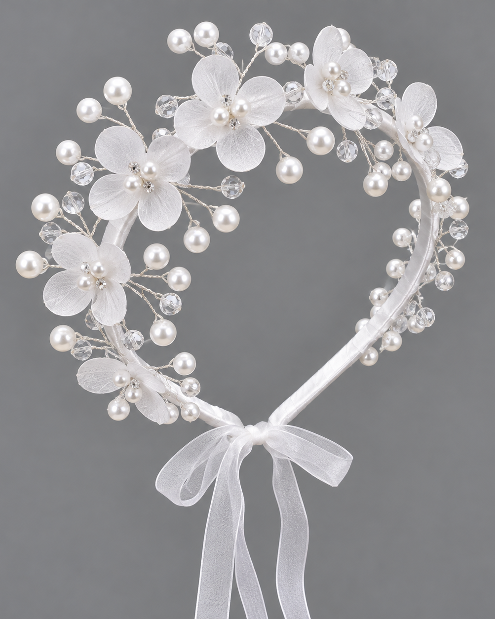 Girls White Sunday Pearl & Floral Headpieces