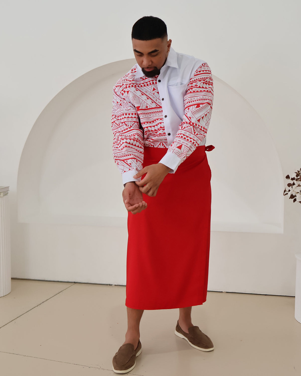Men's Red/White Long sleeve Aloa